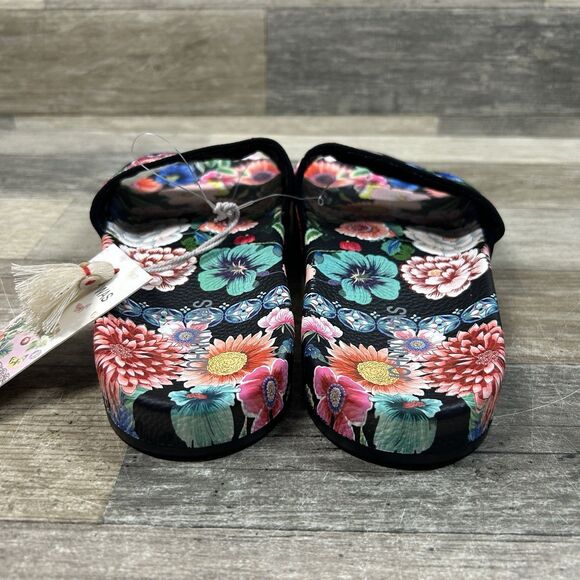 Johnny Was Evening Palace Slide Women's 10 Black Floral Flip Flop Shoe NWT - Picture 5 of 8
